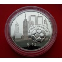 Восточные Карибы 10 долларов 1994 Чемпионат мира по футболу 1994 года! Серебро 925 пробы 31,47 грамм 0,941 унции! ОБМЕН!
