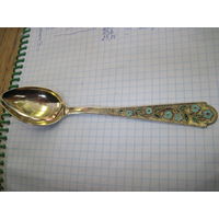 Ложка советская чайная 875 пробы с позолотой 14 см.
