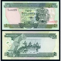 Соломоновы острова 2 доллара 1997 г. (P-18a, UNC) [Номер красный]