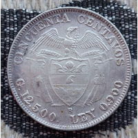 Колумбия 50 сентаво 1932 года, B, AU. Герб. Серебро 900! Сторгуй за свою цену, предложи обмен! S100