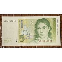 Банкнота 5 марок 1991 год. ФРГ. Беттина фон Арним. НЕ БЫЛА В ОБОРОТЕ.