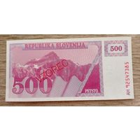 Werty71 Словения 500 толаров 1990  1992 (AH) ОБРАЗЕЦ  UNC банкнота