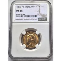 10 гульденов Нидерланды 1897  NGC  MS-65
