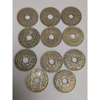 10 сантимов Франция, года без повторов