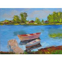 Картина маслом. Мастихин. Холст 40х30. "У реки".