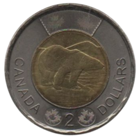 Конфедерация Канада. 2 доллара 2023. UNC. Памяти Королевы Елизаветы II 1952-2022. Фауна. Белый медведь.
