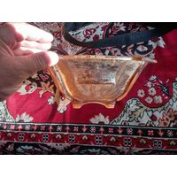 Ваза-конфетница, фруктовница большая на ножках НЁМАН СССР цветное стекло редкая