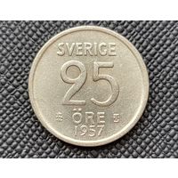 25 эре 1957 Швеция! Серебро 2,32 грамм 400 пробы 0,030 унции! ВОЗМОЖЕН ОБМЕН!