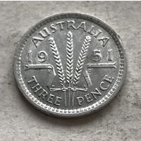 Австралия 3 пенса 1951 (отметка PL - Лондон) Георг VI - серебро 0,500