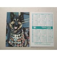 Карманный календарик. Собака. 1991 год