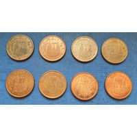 Испания 5 евроцентов 1999, 2000, 2003, 2004, 2005, 2006, 2007, 2008, 2009, 2010, 2014, 2016, 2017, 2018