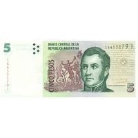 Аргентина 5 песо образца 2003 года UNC p353d серия J