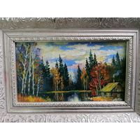 Живопись маслом на оргалите, худ Анатолий Коцуб, "осенний пейзаж"