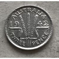 Австралия 3 пенса 1942 (D - Денвер) Георг VI - серебро 0,925