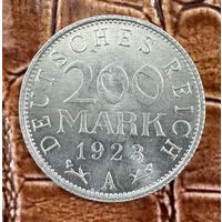 Монета 200 марок 1923 год. Веймарская республика. Монетный двор Берлин. С рубля без МЦ.