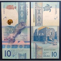 Аруба, 10 флоринов 2019 г, P-W21 (A, черепаха, руины золотодобывающей фабрики Буширибана), UNC