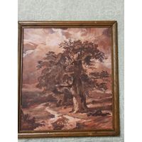 Картина    "Пейзаж со столетним дубом".  Холст, масло
