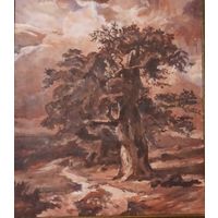 Картина    "Пейзаж со столетним дубом".  Холст, масло
