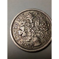 6 пенсов Великобритания 1955 год