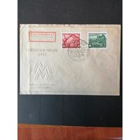 ГДР 1953 Конверт с двумя марками серии "Торговая ярмарка в Лейпциге" (спецгашение) Mi.380-381 каталог 16.00 евро