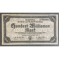 Банкнота 100 миллионов марок 1923 год. Киль. Веймарская республика.