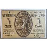 Германия 3 марки 1921 г Хорн (Липпе) (Horn (Lippe)) 628.2, литера "D", aUNC