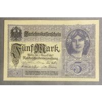 Банкнота 5 марок 1917 год. Германская империя . С рубля без МЦ.