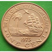 Либерия. 1 цент 1973 год  КМ#13   Тираж: 11.000 шт   Комплектация: Запайка