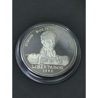 Куба. 10 песо 1990г. 160 лет со дня смерти Симона Боливара. Серебро 999пр. Тираж: 3300шт.