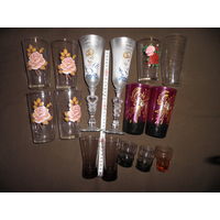 Стаканы,фужеры,рюмки стеклянные 15 шт. времён СССР.С рубля.