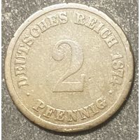 Монета 2 пфеннига 1874 год. Германская империя.