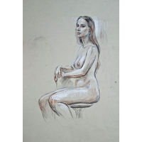 "Обнажённая длинноволосая" зарисовка а4