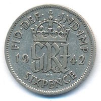 Великобритания 6 пенсов 1942 г. Ag. Оригинал