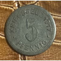 Монета 5 пфеннигов 1917 год. Эльберфельд. Веймарская республика.