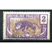 Французские колонии - Среднее Конго - 1907г. - леопард, 2 с - 1 марка - MH [Mi 2]. #4-W1-129-A-1