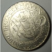 Веймарская республика. Германия. 3 марки 1927 года, 100 лет Бремерхавену. Серебро. Официальный новодел.