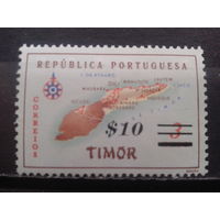 Тимор, колония Португалии. 1960. **Карта островов, надпечатка