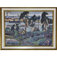 Рогалевич М.В "Родныя мясціны",1960г. Картон, масло. Размер с рамой 61х46,5 см.