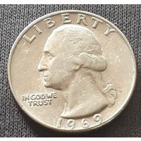 Квотер (25 центов) 1969 D США МД