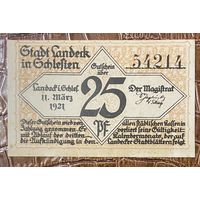 Нодгельд 25 пфеннигов 1921 год.  Ландек. Веймарская республика