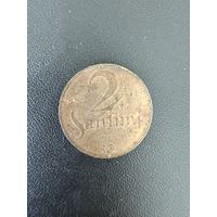 2 сантима 1922 года. Хорошее состояние. С 1 рубля