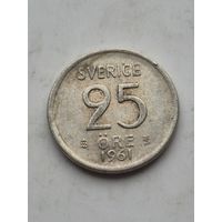 25 эре 1961 года Швеция. Серебро 400. Монета не чищена. 45332