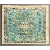 Банкнота 1/2 марки 1944 год. Германия Оккупация. С рубля без МЦ.