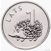 Латвия 1 лат 2012 года, UNC. Ёжик. Герб Латвии. Сторгуй за свою цену, предложи обмен! S/Y30-4