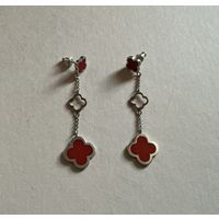 Серьги Клевер стиль Van Cliff Серебро Золото