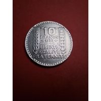 10 франков 1933. Франция. Серебро. С рубля. (05) Очень красивые.