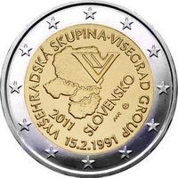 2 евро 2011 Словакия 20 лет формирования Вишеградской группы  UNC из ролла