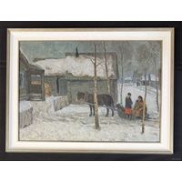 Козловский А.С "Разговор",1985г. Картон, масло. Размер с рамой 60х80 см.