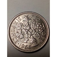 6 пенсов Великобритания 1966 год
