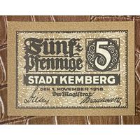 Нотгельд 5 пфеннигов 1918 год. Кемберг. Веймарская республика
